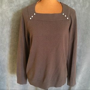 🟢 3/$15 Brown Square Neck Sweater with Faux Pearls
